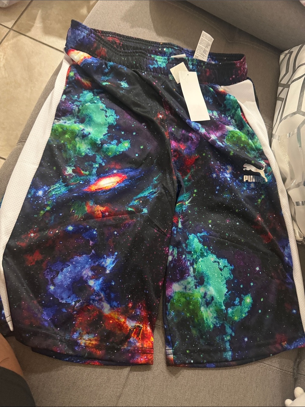 Puma Kids Galaxy Print Sports Shorts - Black, Green, Blue, Purple